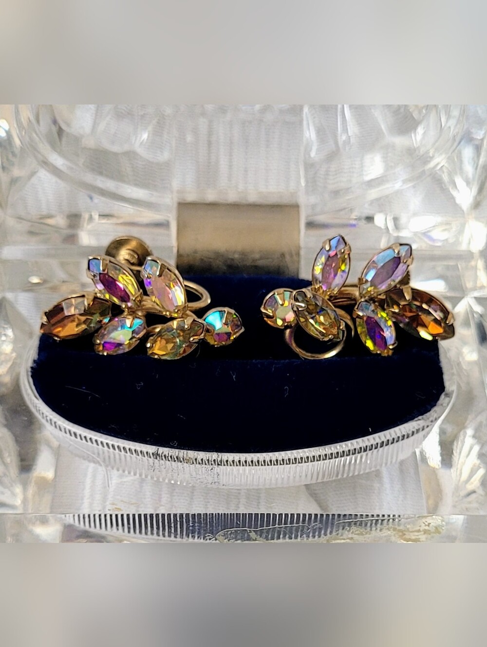 Sherman Multicolor Aurora Marquise Cluster Clip-On Earrings - Gold Tone
